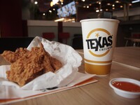 Fried chicken and a drink at the Texas Chicken restaurant near Victory Monument in Bangkok, Thailand, on September 23, 2024. Texas Chicken i...