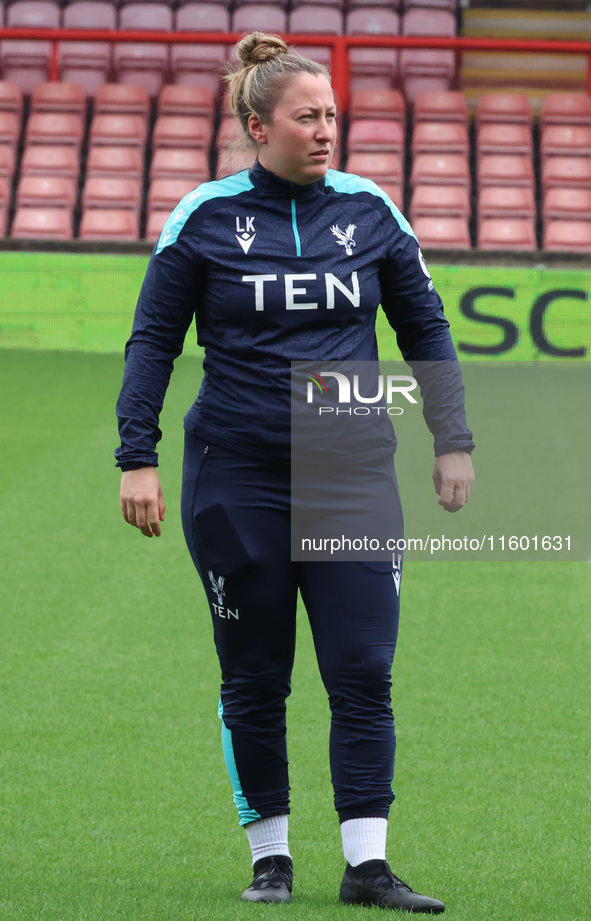 Laura Kaminski, manager of Crystal Palace Women, during the Barclays FA Women's Super League soccer match between Tottenham Hotspur Women an...