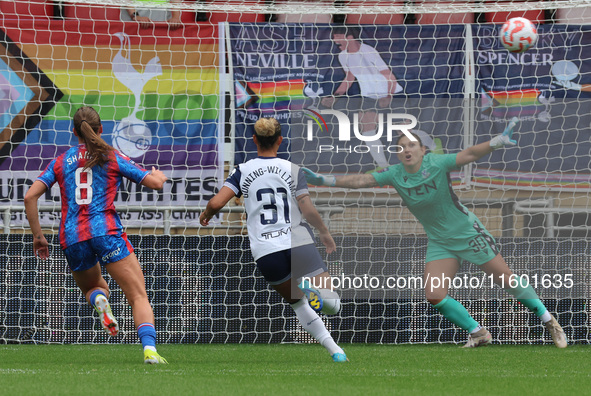 Shae Yanez of Crystal Palace Women gets beaten by Olga Ahtinen of Tottenham Hotspur Women during the Barclays FA Women's Super League soccer...