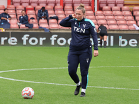 Laura Kaminski, manager of Crystal Palace Women, participates in the pre-match warm-up during the Barclays FA Women's Super League soccer ma...