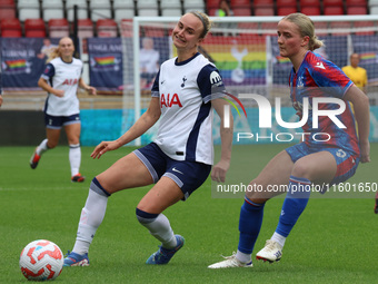 Martha Thomas of Tottenham Hotspur Women holds off Aimee Everett of Crystal Palace Women during the Barclays FA Women's Super League soccer...