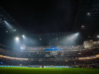 Choreography by AC Milan supporters during the Italian championship Serie A football match between FC Internazionale and AC Milan in Milan,...