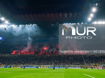 AC Milan supporters during the Italian championship Serie A football match between FC Internazionale and AC Milan in Milan, Italy, on Septem...