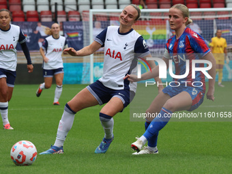 Martha Thomas of Tottenham Hotspur Women holds off Aimee Everett of Crystal Palace Women during the Barclays FA Women's Super League soccer...