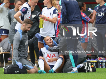 Amanda Nilden (on loan from Juventus) of Tottenham Hotspur Women picks up an injury during the Barclays FA Women's Super League soccer match...