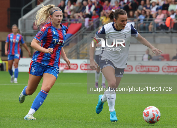 Hayley Raso of Tottenham Hotspur Women beats Alexia Potter of Crystal Palace Women during the Barclays FA Women's Super League soccer match...