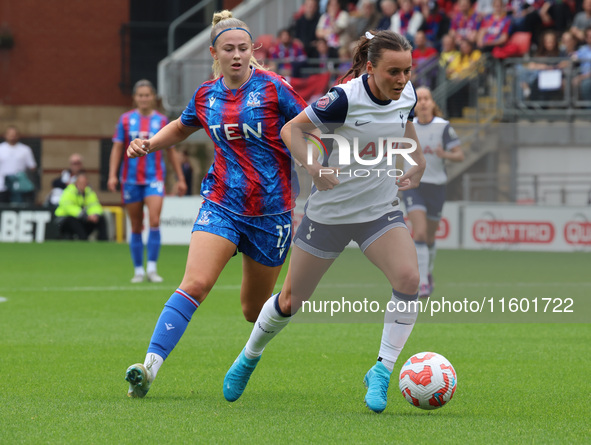 Hayley Raso of Tottenham Hotspur Women beats Alexia Potter of Crystal Palace Women during the Barclays FA Women's Super League soccer match...