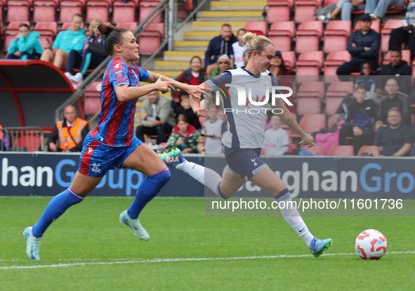 Katrine Veje of Crystal Palace Women and Martha Thomas of Tottenham Hotspur Women are in action during the Barclays FA Women's Super League...