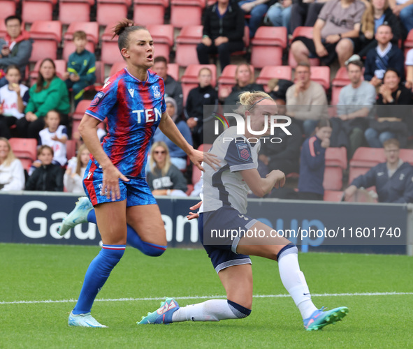 Katrine Veje of Crystal Palace Women and Martha Thomas of Tottenham Hotspur Women are in action during the Barclays FA Women's Super League...