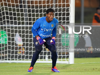 Zion Suzuki of Parma Calcio during the Serie A match between Lecce and Parma in Lecce, Italy, on September 21, 2024. (