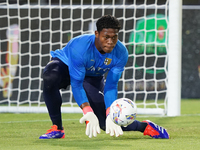 Zion Suzuki of Parma Calcio during the Serie A match between Lecce and Parma in Lecce, Italy, on September 21, 2024. (