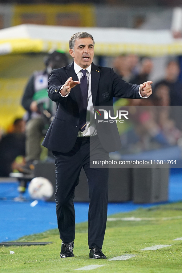 Fabio Pecchia, head coach of Parma Calcio, watches the Serie A match between Lecce and Parma in Lecce, Italy, on September 21, 2024. 