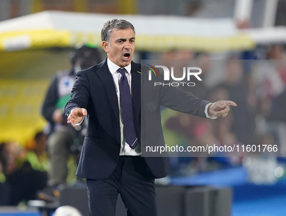 Fabio Pecchia, head coach of Parma Calcio, watches the Serie A match between Lecce and Parma in Lecce, Italy, on September 21, 2024. 