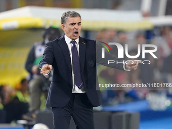 Fabio Pecchia, head coach of Parma Calcio, watches the Serie A match between Lecce and Parma in Lecce, Italy, on September 21, 2024. (