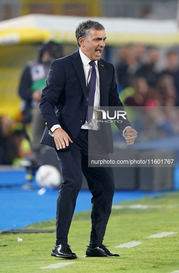 Fabio Pecchia, head coach of Parma Calcio, watches the Serie A match between Lecce and Parma in Lecce, Italy, on September 21, 2024. 