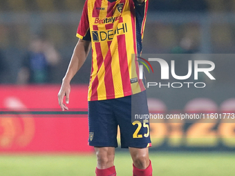 Antonino Gallo of US Lecce is in action during the Serie A match between Lecce and Parma in Lecce, Italy, on September 21, 2024. (