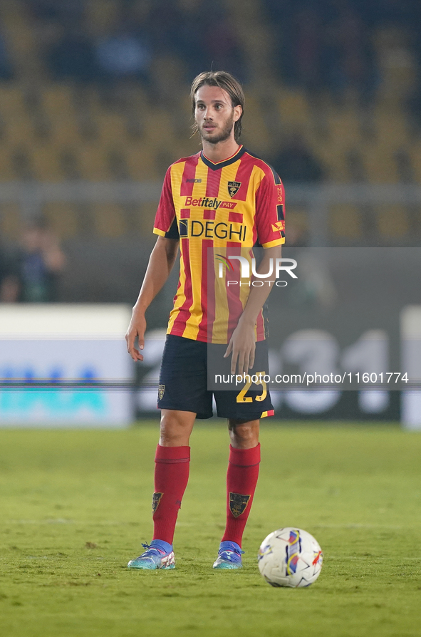 Antonino Gallo of US Lecce is in action during the Serie A match between Lecce and Parma in Lecce, Italy, on September 21, 2024. 