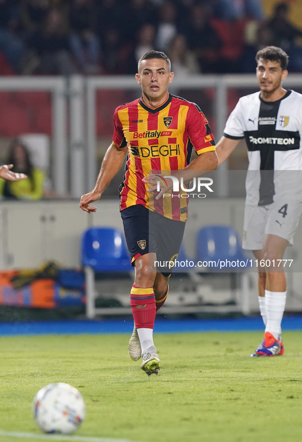 Nikola Krstovic of US Lecce is in action during the Serie A match between Lecce and Parma in Lecce, Italy, on September 21, 2024. 