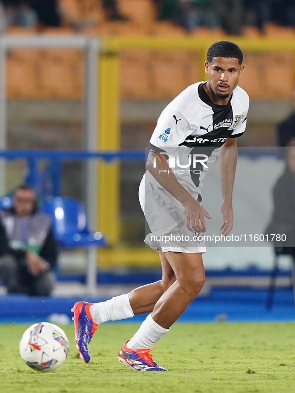 Ange-Yoan Bonny of Parma Calcio is in action during the Serie A match between Lecce and Parma in Lecce, Italy, on September 21, 2024. 