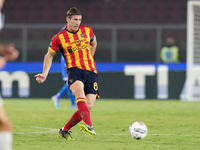 Federico Baschirotto of US Lecce is in action during the Serie A match between Lecce and Parma in Lecce, Italy, on September 21, 2024. (