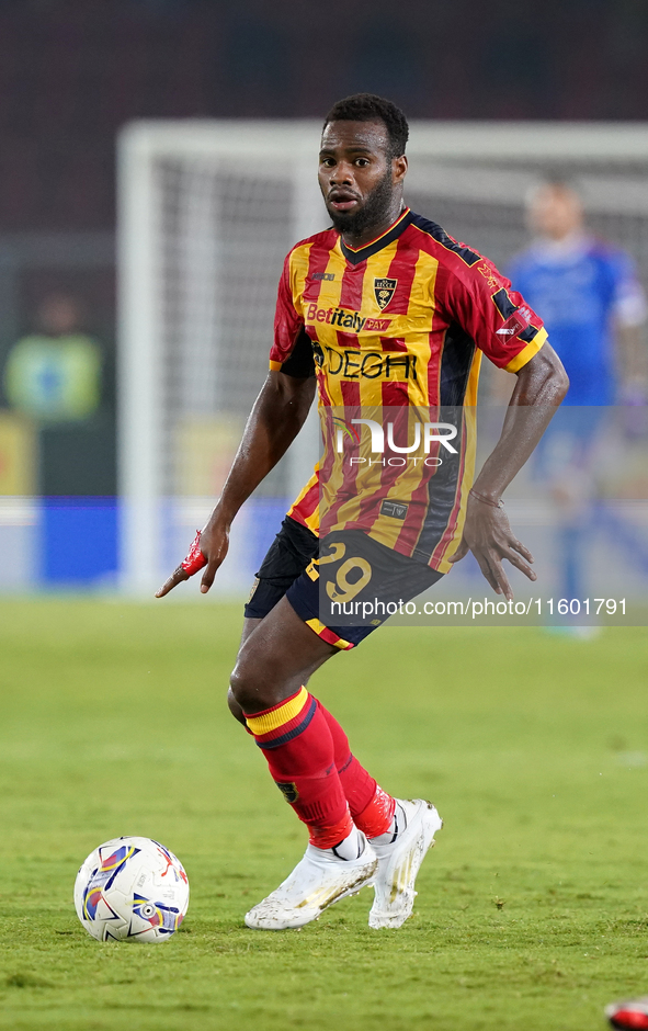 Lasagna Coulibaly of US Lecce is in action during the Serie A match between Lecce and Parma in Lecce, Italy, on September 21, 2024. 