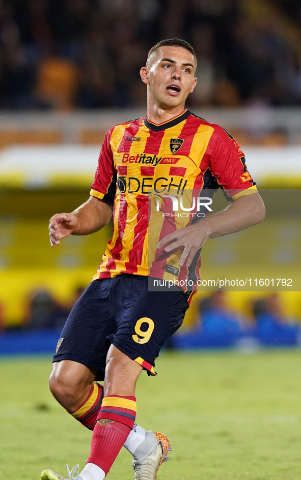 Nikola Krstovic of US Lecce is in action during the Serie A match between Lecce and Parma in Lecce, Italy, on September 21, 2024. 