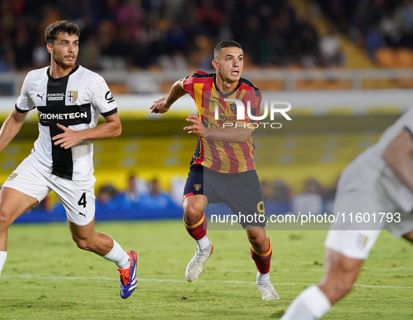 Nikola Krstovic of US Lecce is in action during the Serie A match between Lecce and Parma in Lecce, Italy, on September 21, 2024. 