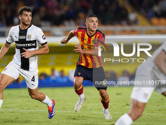 Nikola Krstovic of US Lecce is in action during the Serie A match between Lecce and Parma in Lecce, Italy, on September 21, 2024. (