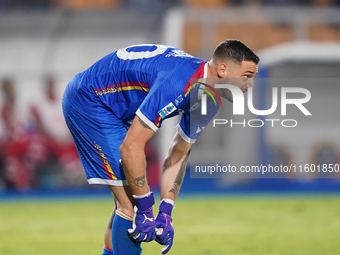 Wladimiro Falcone of US Lecce during the Serie A match between Lecce and Parma in Lecce, Italy, on September 21, 2024. (