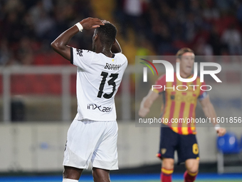 Ange-Yoan Bonny of Parma Calcio gestures during the Serie A match between Lecce and Parma in Lecce, Italy, on September 21, 2024. (