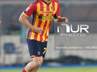 Balthazar Pierret of Us Lecce is in action during the Serie A match between Lecce and Parma in Lecce, Italy, on September 21, 2024. (