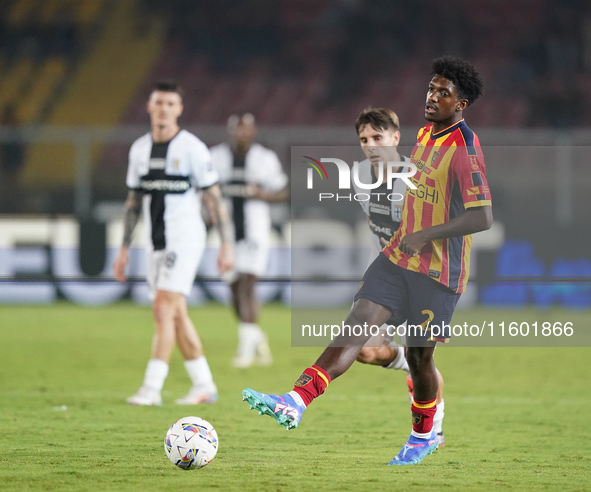 Andy Pelmard of US Lecce is in action during the Serie A match between Lecce and Parma in Lecce, Italy, on September 21, 2024. 