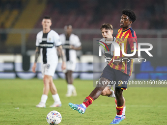 Andy Pelmard of US Lecce is in action during the Serie A match between Lecce and Parma in Lecce, Italy, on September 21, 2024. (