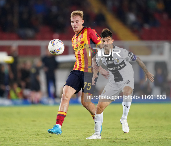 Enrico Delprato of Parma Calcio is in action during the Serie A match between Lecce and Parma in Lecce, Italy, on September 21, 2024. 