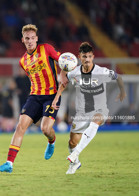 Enrico Delprato of Parma Calcio is in action during the Serie A match between Lecce and Parma in Lecce, Italy, on September 21, 2024. 