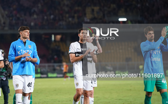 Players of Parma applaud the fans following the final whistle of the Serie A match between Lecce and Parma in Lecce, Italy, on September 21,...