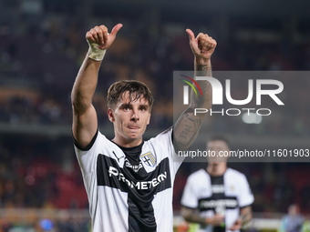 Players of Parma applaud the fans following the final whistle of the Serie A match between Lecce and Parma in Lecce, Italy, on September 21,...