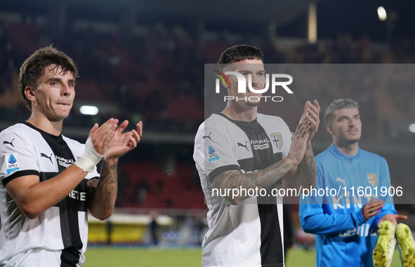 Players of Parma applaud the fans following the final whistle of the Serie A match between Lecce and Parma in Lecce, Italy, on September 21,...