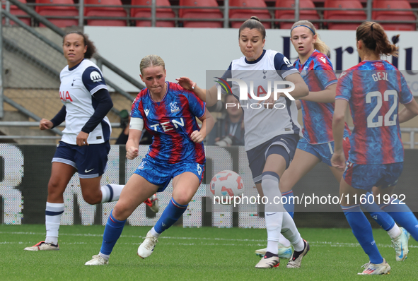 Aimee Everett of Crystal Palace Women and Anna Csiki of Tottenham Hotspur Women are in action during the Barclays FA Women's Super League so...