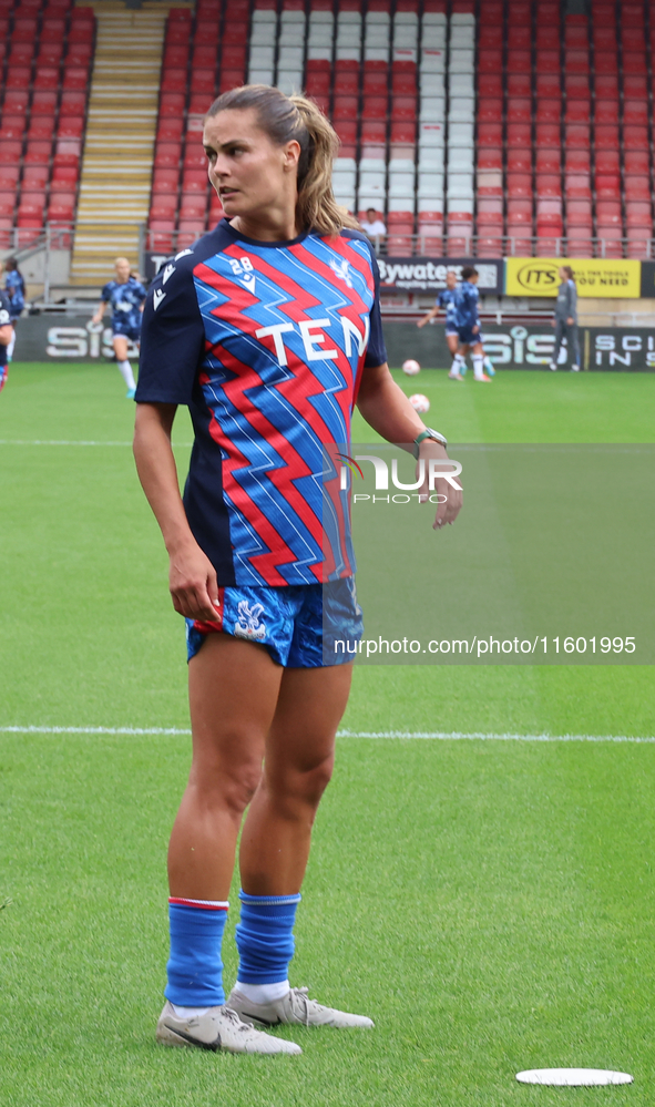 Katie Stengel of Crystal Palace Women warms up before the Barclays FA Women's Super League soccer match between Tottenham Hotspur Women and...