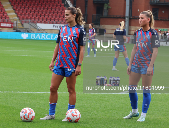 Katie Stengel of Crystal Palace Women and Alexia Potter (on loan from Chelsea) of Crystal Palace Women warm up before the Barclays FA Women'...