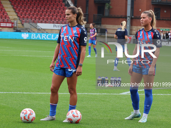 Katie Stengel of Crystal Palace Women and Alexia Potter (on loan from Chelsea) of Crystal Palace Women warm up before the Barclays FA Women'...