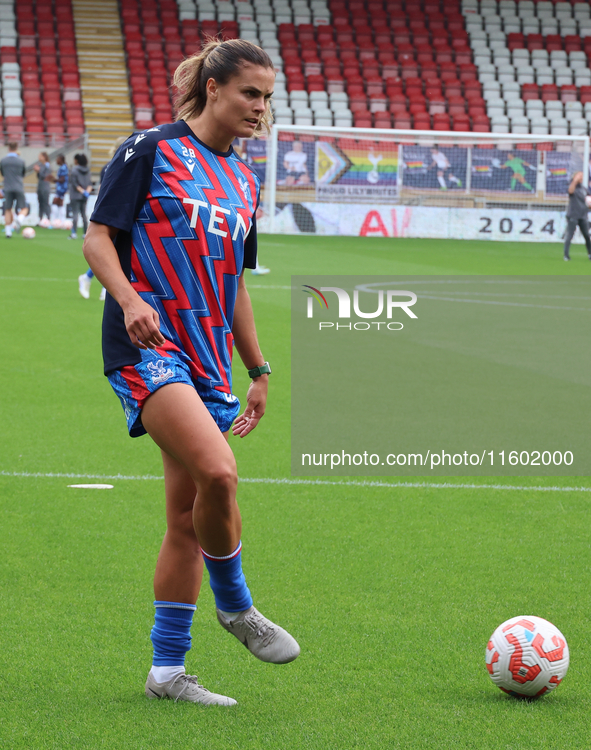 Katie Stengel of Crystal Palace Women warms up before the Barclays FA Women's Super League soccer match between Tottenham Hotspur Women and...