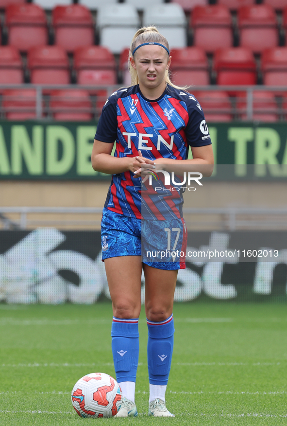 Alexia Potter, on loan from Chelsea, of Crystal Palace Women warms up before the Barclays FA Women's Super League soccer match between Totte...