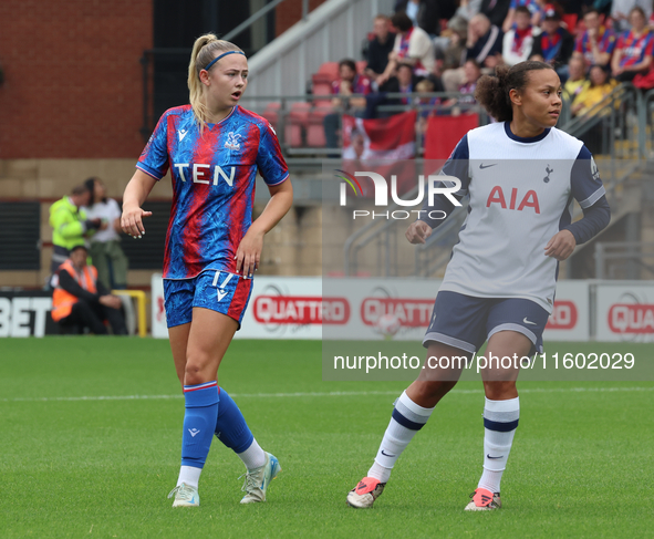 Alexia Potter (on loan from Chelsea) of Crystal Palace Women and Drew Spence of Tottenham Hotspur Women are in action during the Barclays FA...