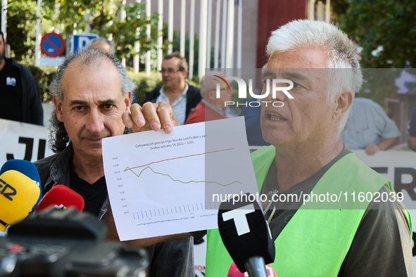 Luis Cortes, The Union de Uniones de Agricultores y Ganaderos, holds a rally in front of the European Commission building in Madrid, Spain,...