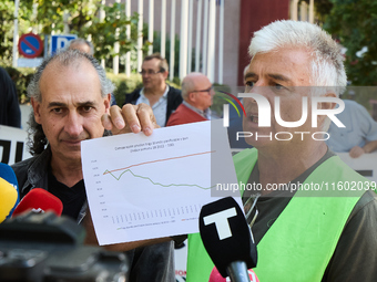 Luis Cortes, The Union de Uniones de Agricultores y Ganaderos, holds a rally in front of the European Commission building in Madrid, Spain,...