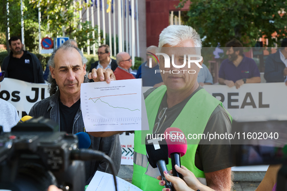 Luis Cortes, The Union de Uniones de Agricultores y Ganaderos, holds a rally in front of the European Commission building in Madrid, Spain,...