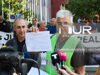 Luis Cortes, The Union de Uniones de Agricultores y Ganaderos, holds a rally in front of the European Commission building in Madrid, Spain,...