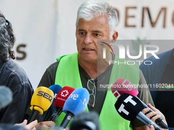 Luis Cortes, The Union de Uniones de Agricultores y Ganaderos, holds a rally in front of the European Commission building in Madrid, Spain,...